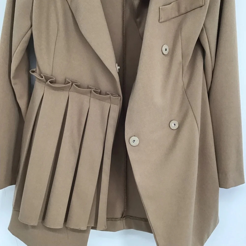 Storets Double Breasted Pleated Vintage Style Chic Blazer Jacket Tan Size Small - Picture 8 of 11